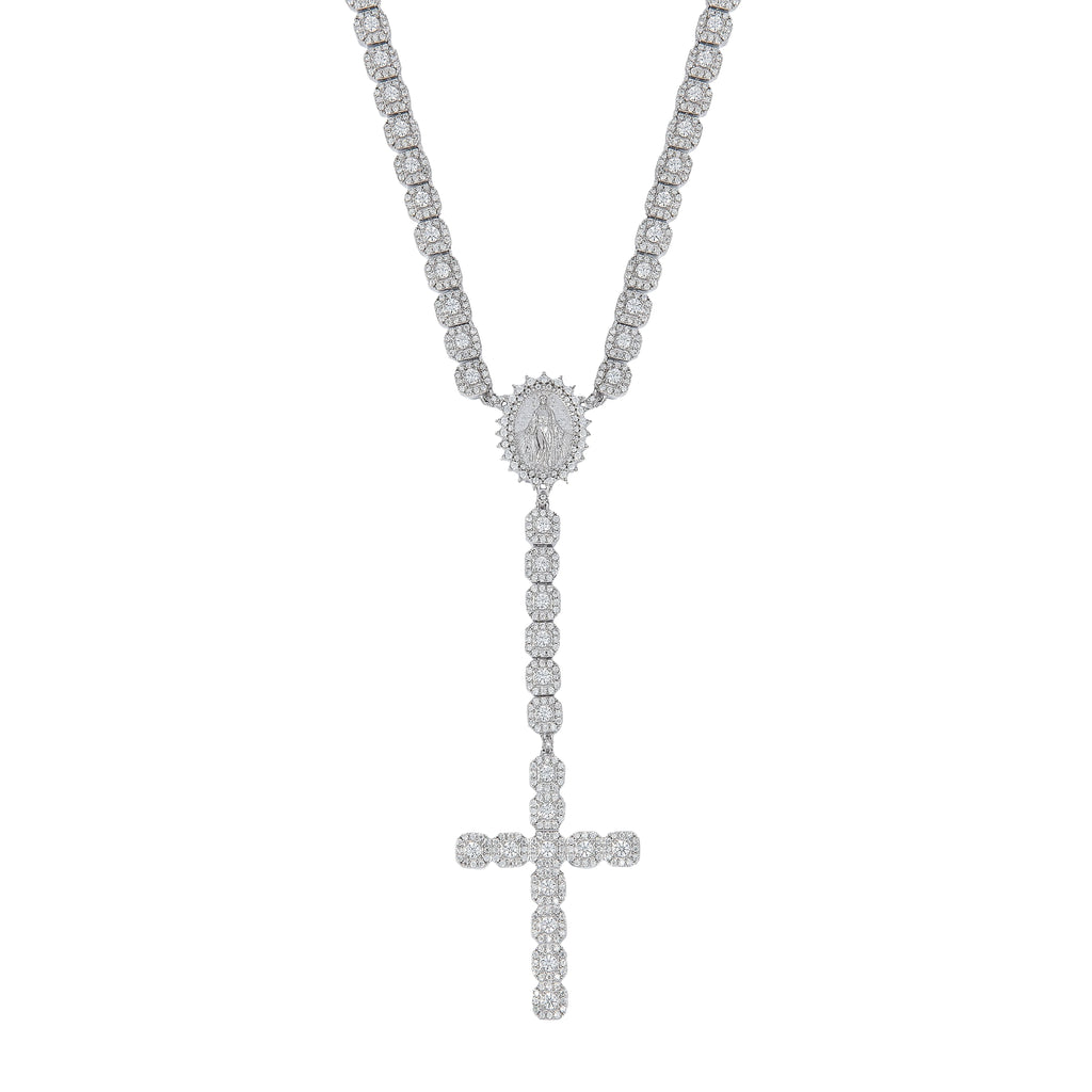 Moissanite Micro Clustered Rosary Chain in Sterling Silver