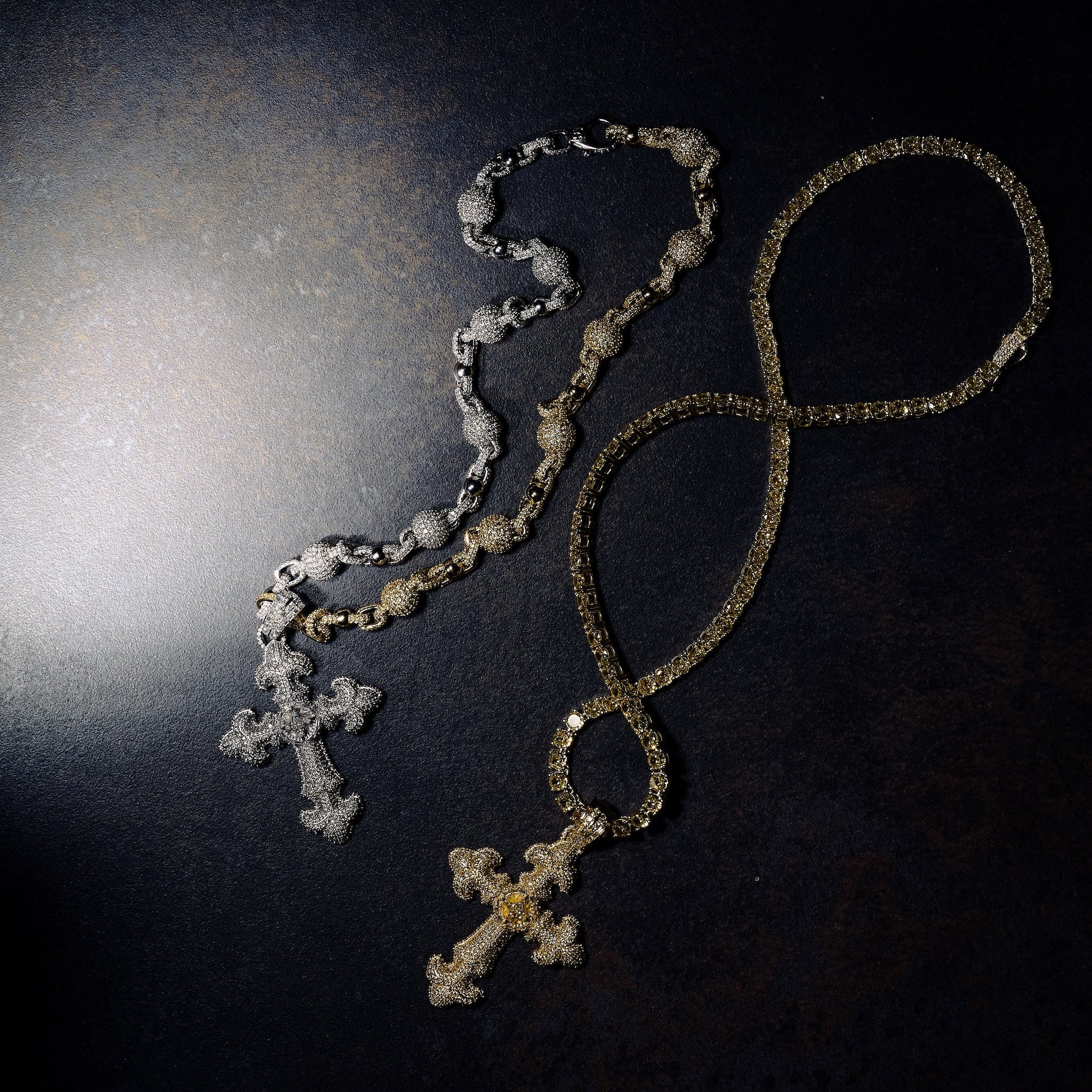 GLD X Bloody Osiris Iced Moissanite Large Cross Pendant in White Gold Vermeil