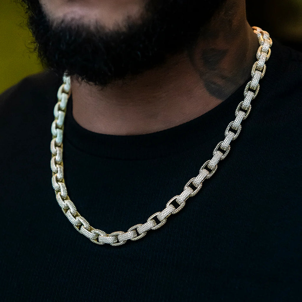Diamond Box Link Chain in Yellow Gold- 9mm