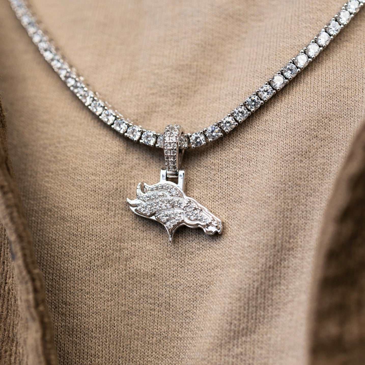 Denver Broncos Official NFL Micro Logo Pendant - White Gold