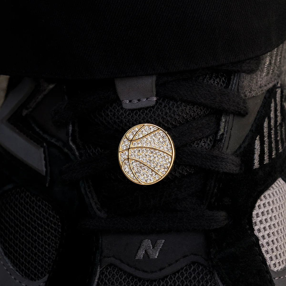 Pave Basketball Shoelace Charm in Yellow Gold