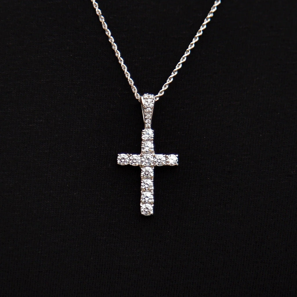 Micro Diamond Cross Pendant + 2MM Rope Chain Bundle in White Gold