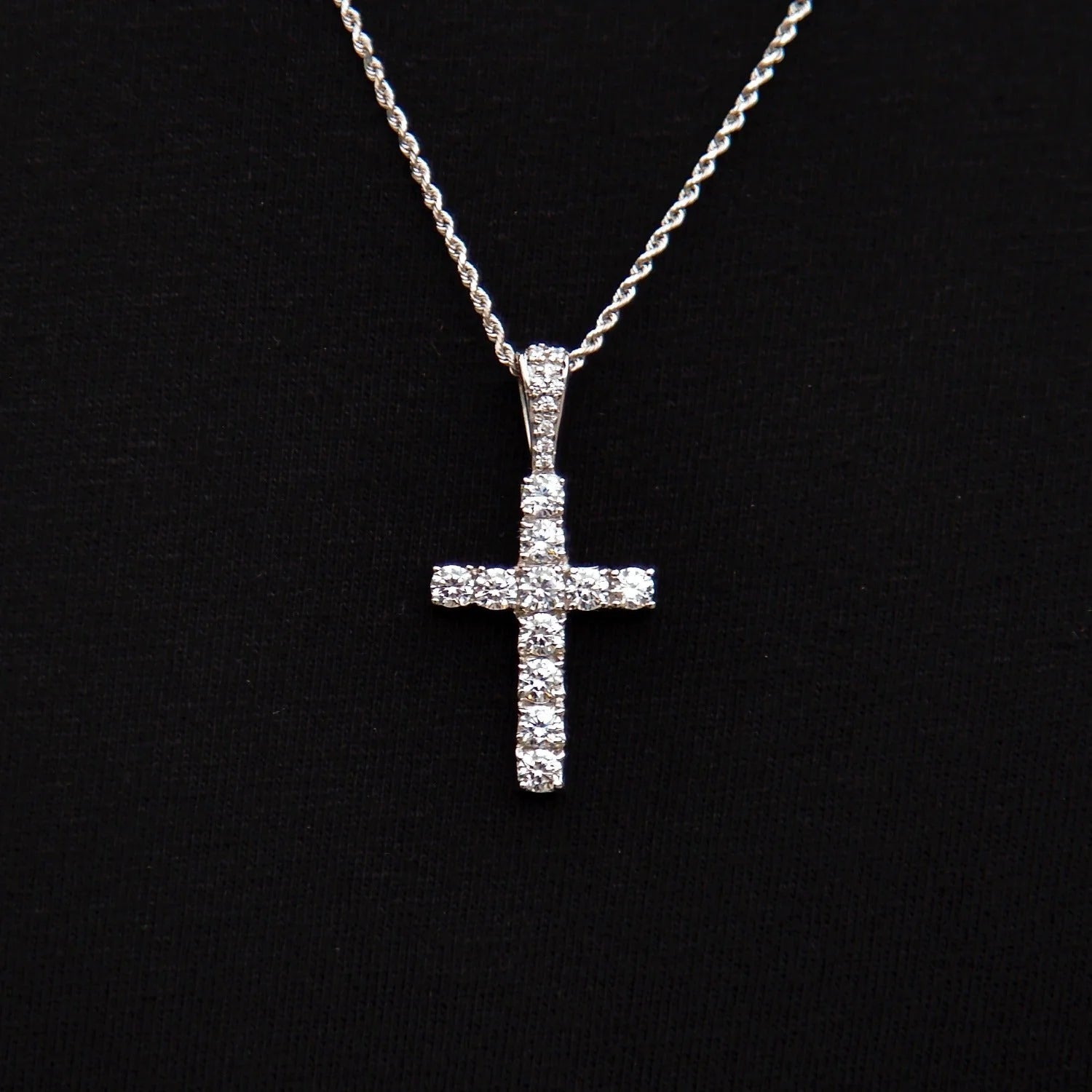 Micro Diamond Cross Pendant + 2MM Rope Chain Bundle in White Gold