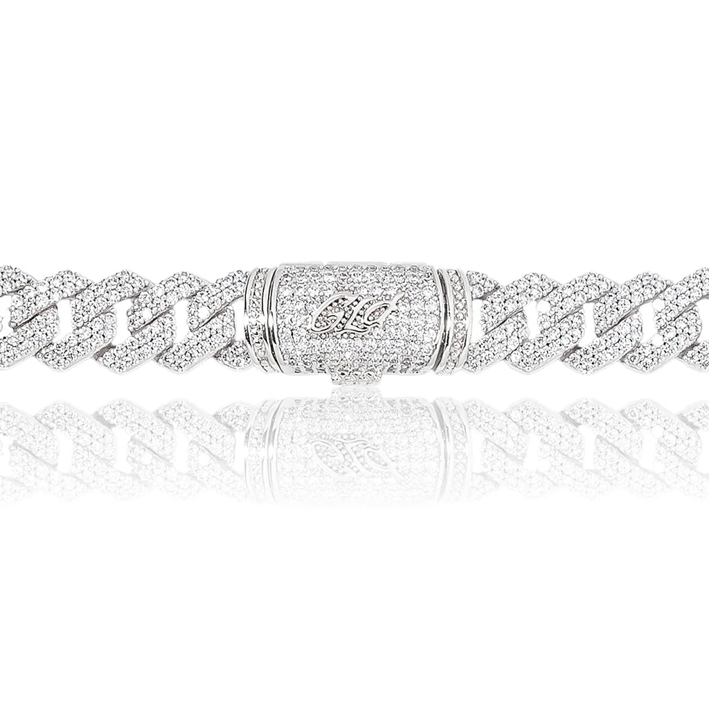 Moissanite Diamond Prong Cuban Chain in Sterling Silver - 12mm