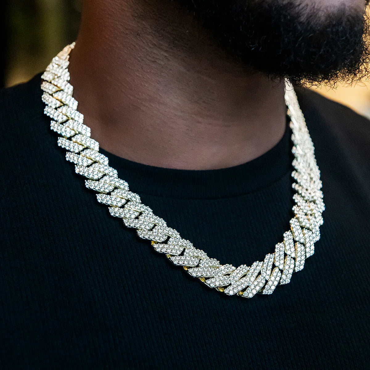 Men's Moissanite Diamond Prong Cuban Chain in Yellow Gold Vermeil - 19mm