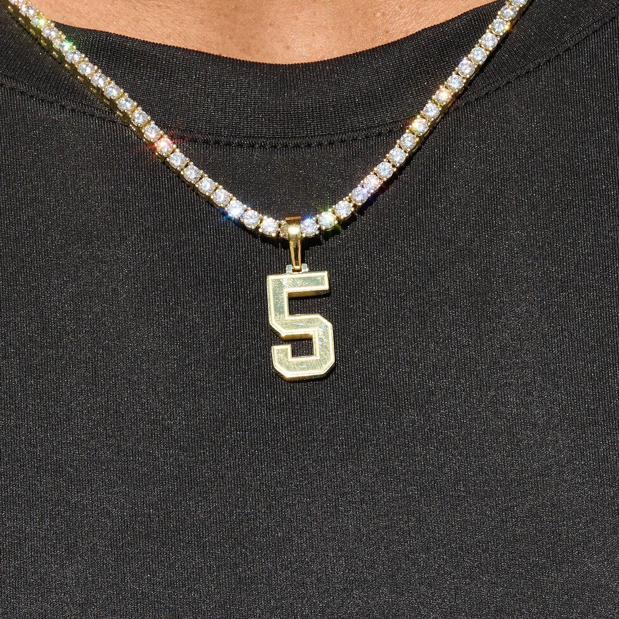 Micro Block Number Pendant in Yellow Gold