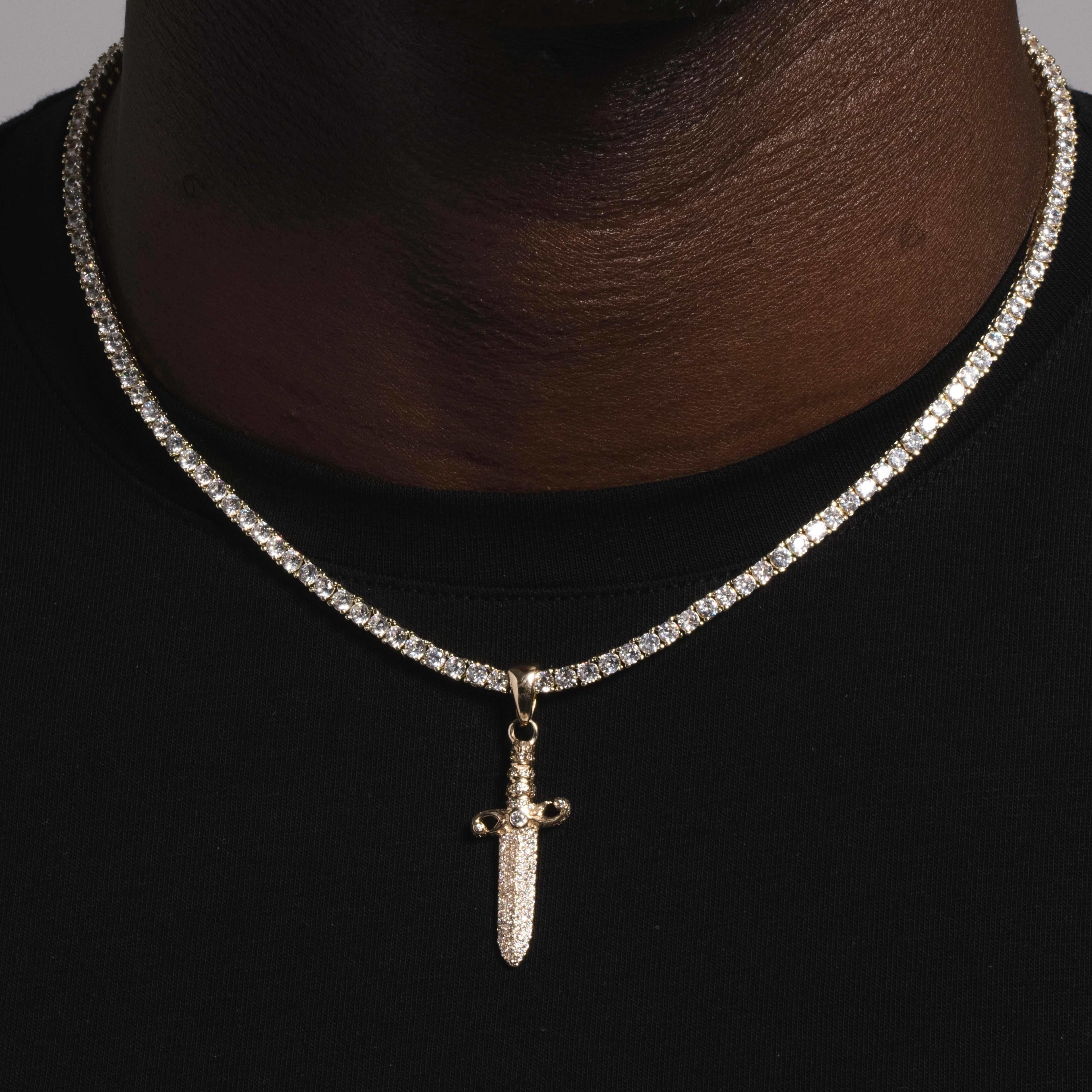 Solid Gold Iced Knife Pendant-VS Diamonds