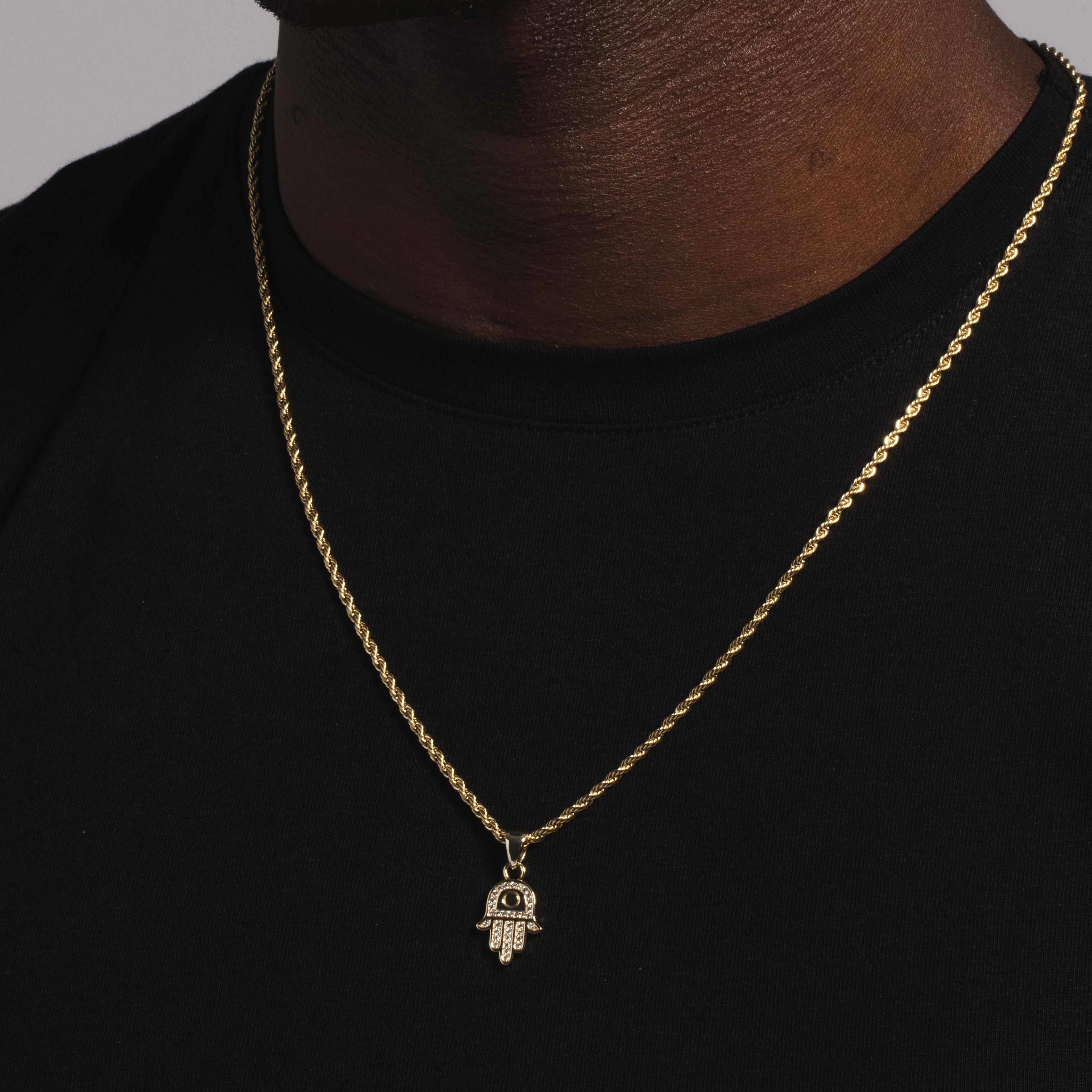 Solid Gold Hamsa Micro Pendant-VS Diamonds