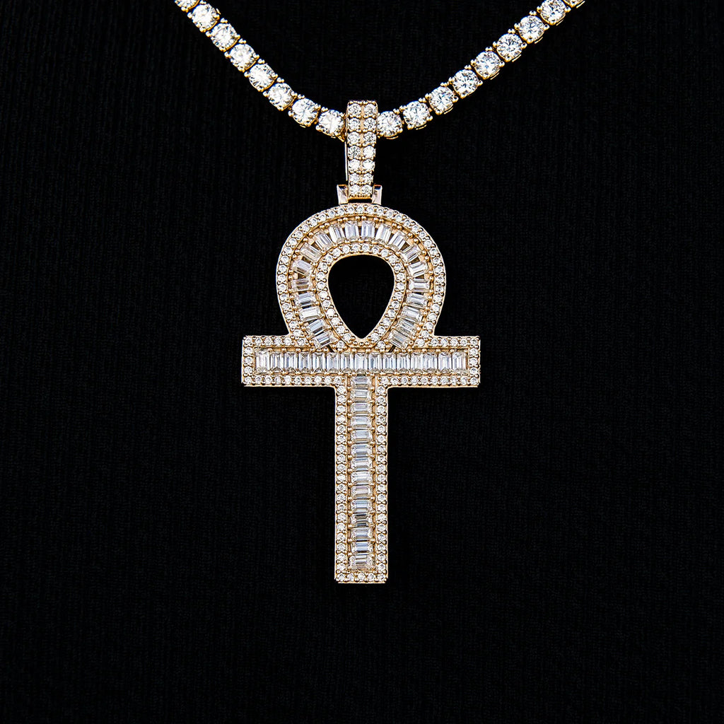 Men's Moissanite Ankh Cross Pendant in Yellow Gold Vermeil