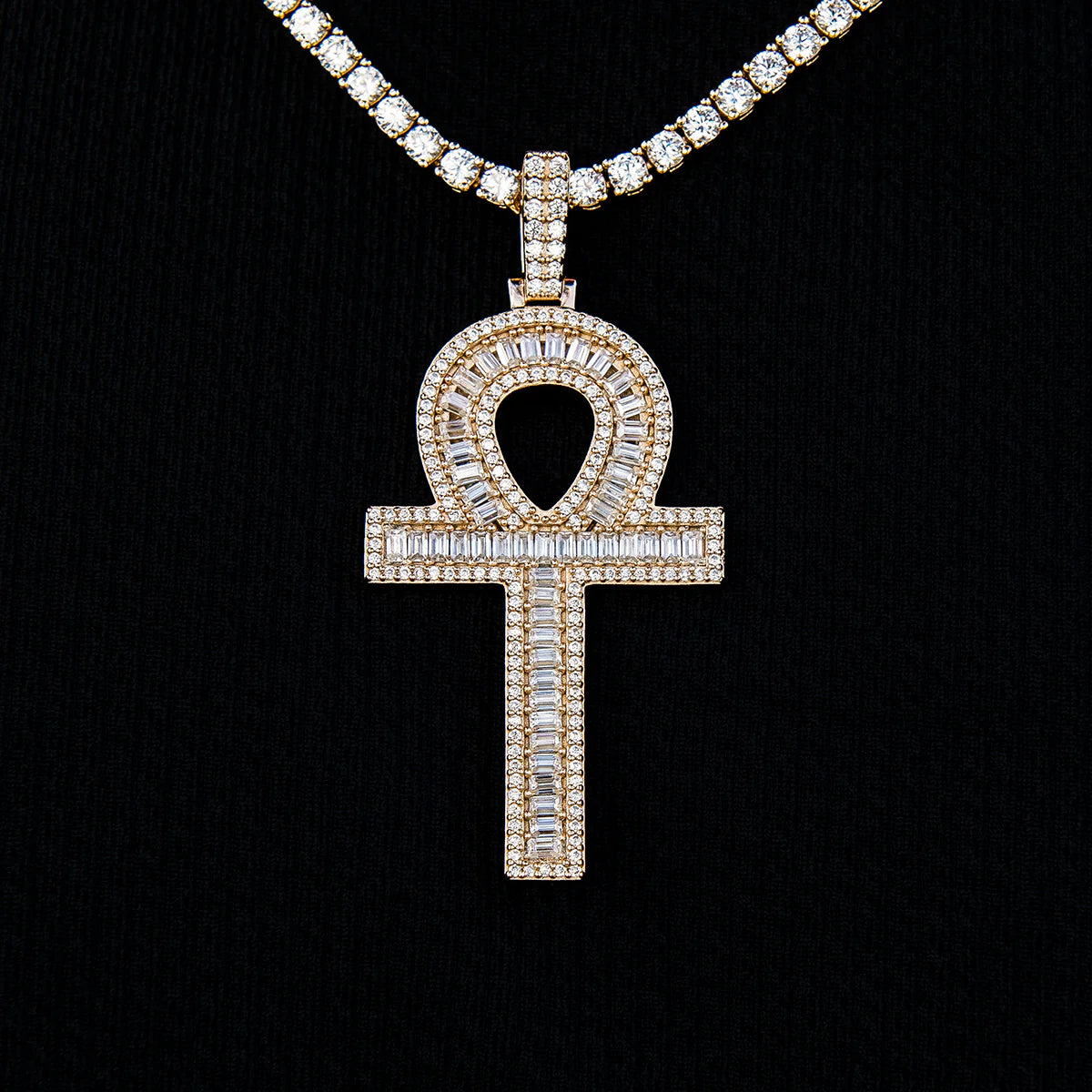 Men's Moissanite Ankh Cross Pendant in Yellow Gold Vermeil