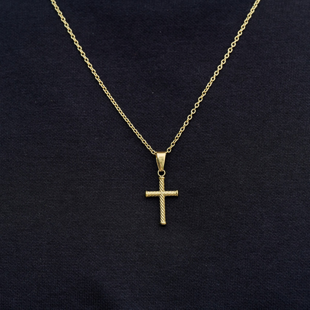 Micro Twisted Rope Cross Pendant in Yellow Gold
