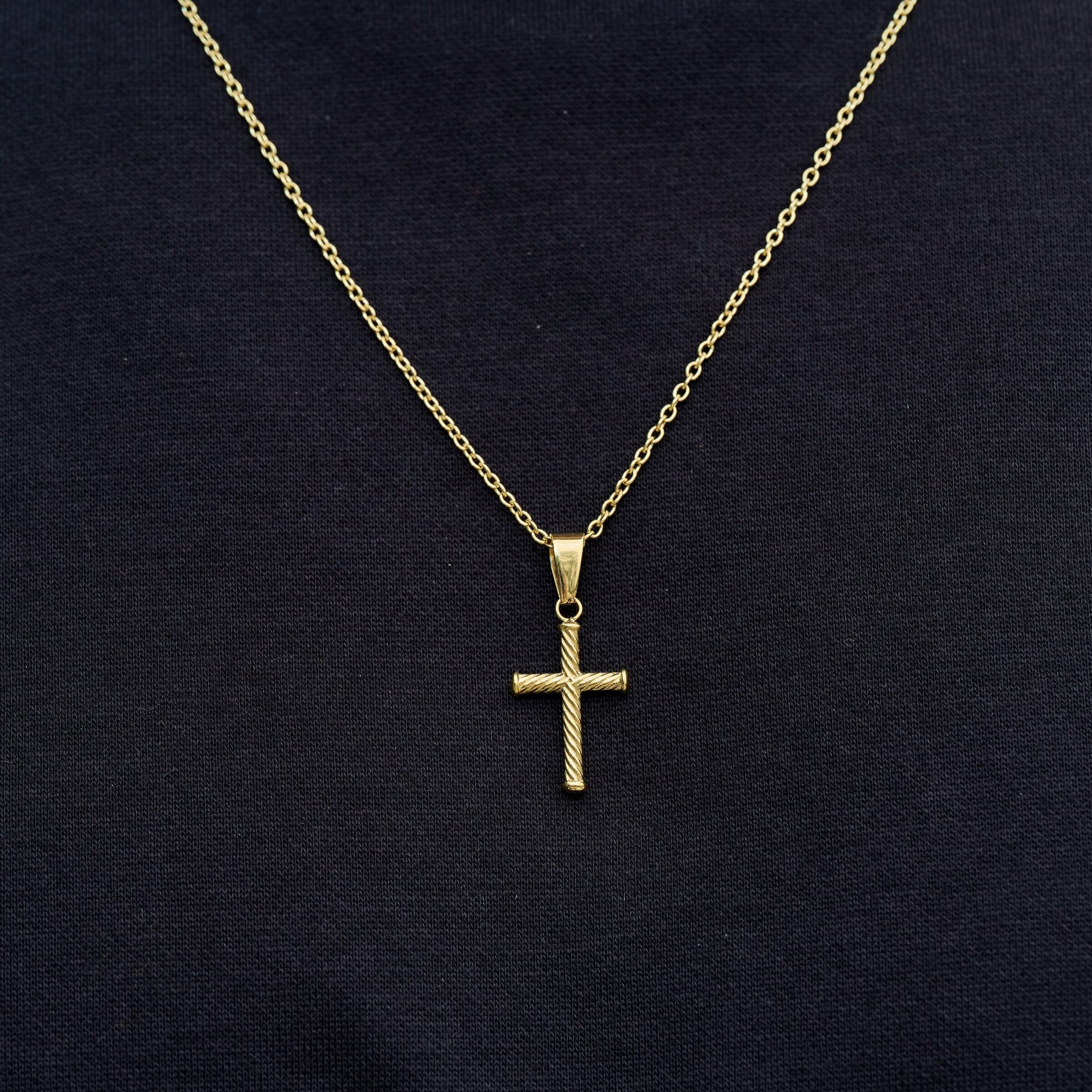 Micro Twisted Rope Cross Pendant in Yellow Gold