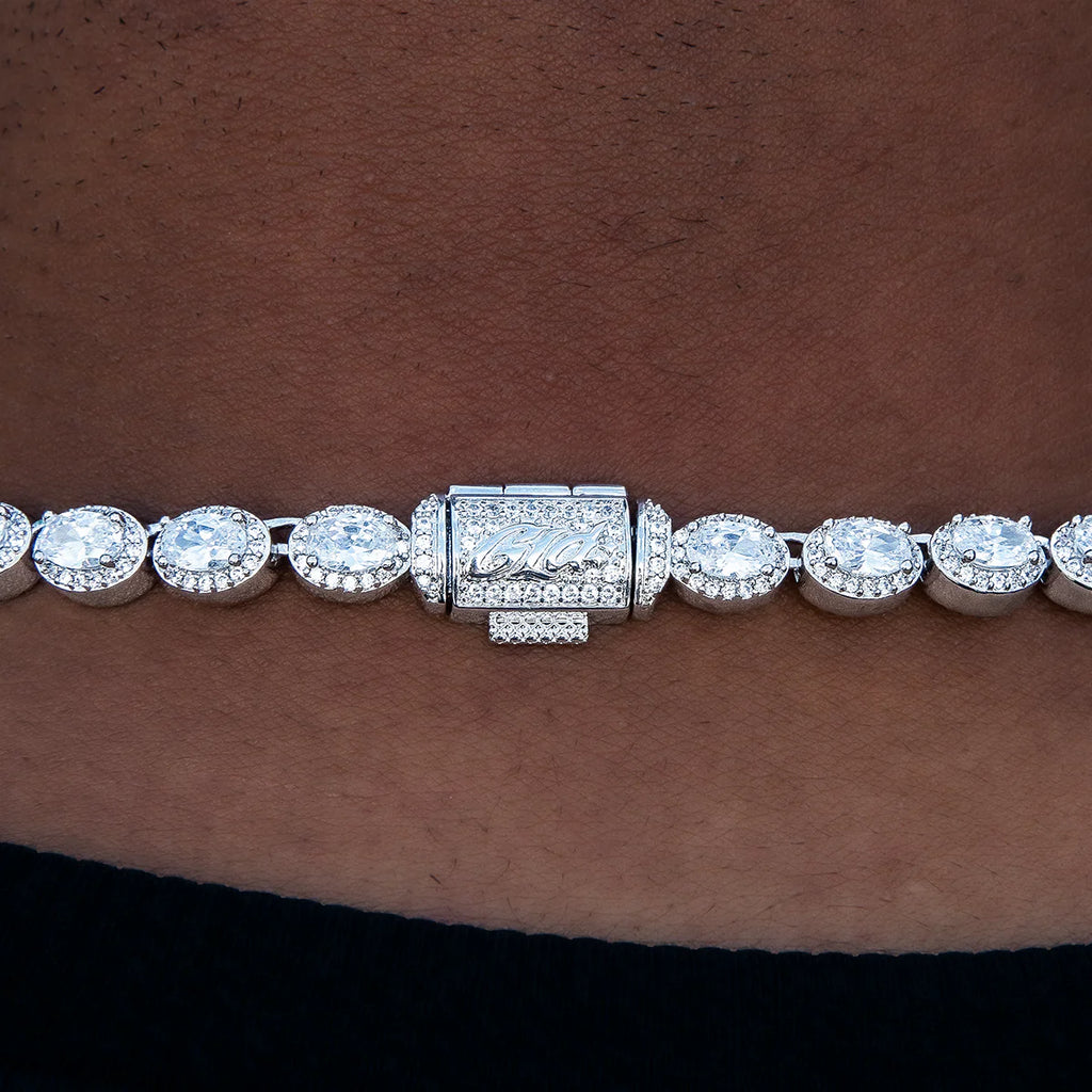 Diamond Oval Clustered Tennis Chain + Bracelet Bundle in White Gold- 4mm