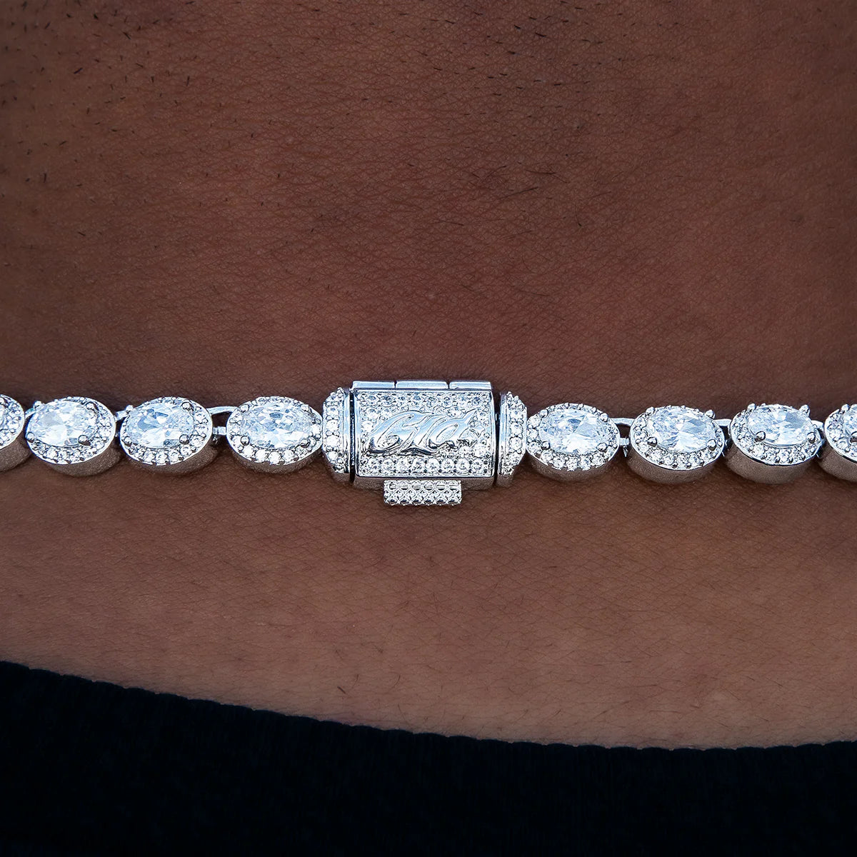 Diamond Oval Clustered Tennis Chain + Bracelet Bundle in White Gold- 4mm