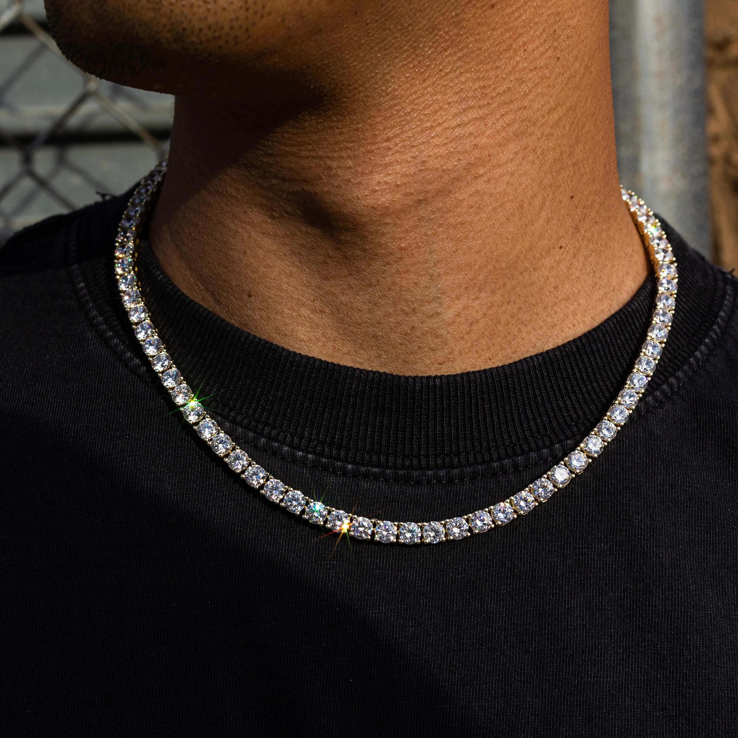 Men's Moissanite Diamond Tennis Chain in Yellow Gold Vermeil - 5mm