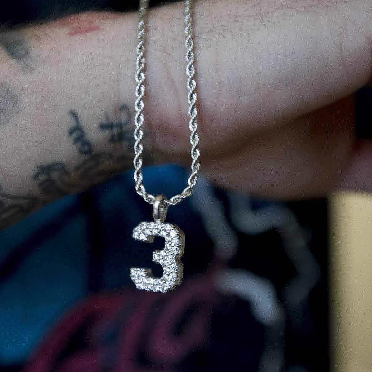 Solid Gold Number Pendants in White Gold-VS Diamonds