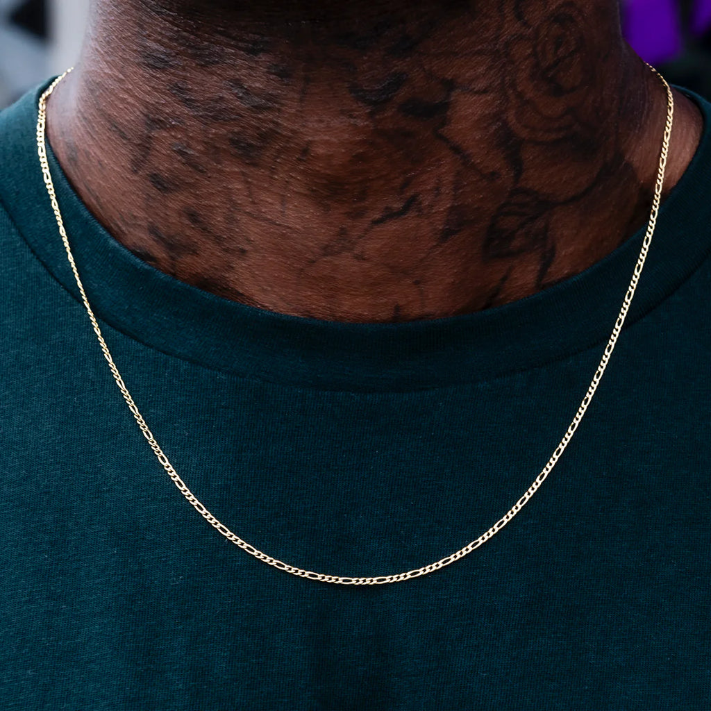 Figaro Chain + Bracelet Bundle in Yellow Gold- 2mm