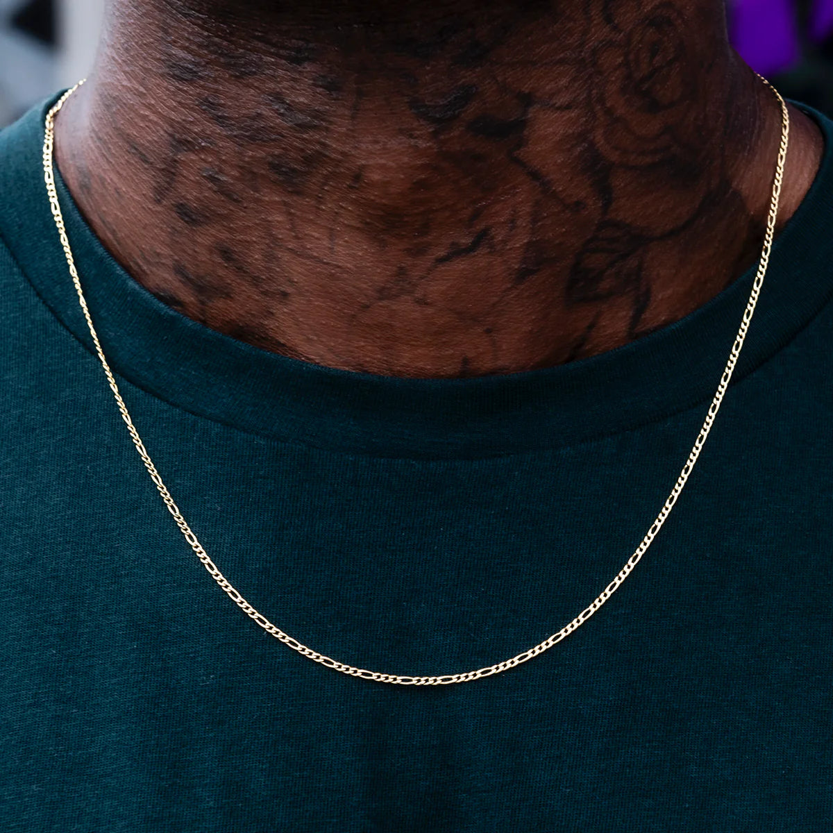 Figaro Chain in Hollow Yellow Gold - 2mm