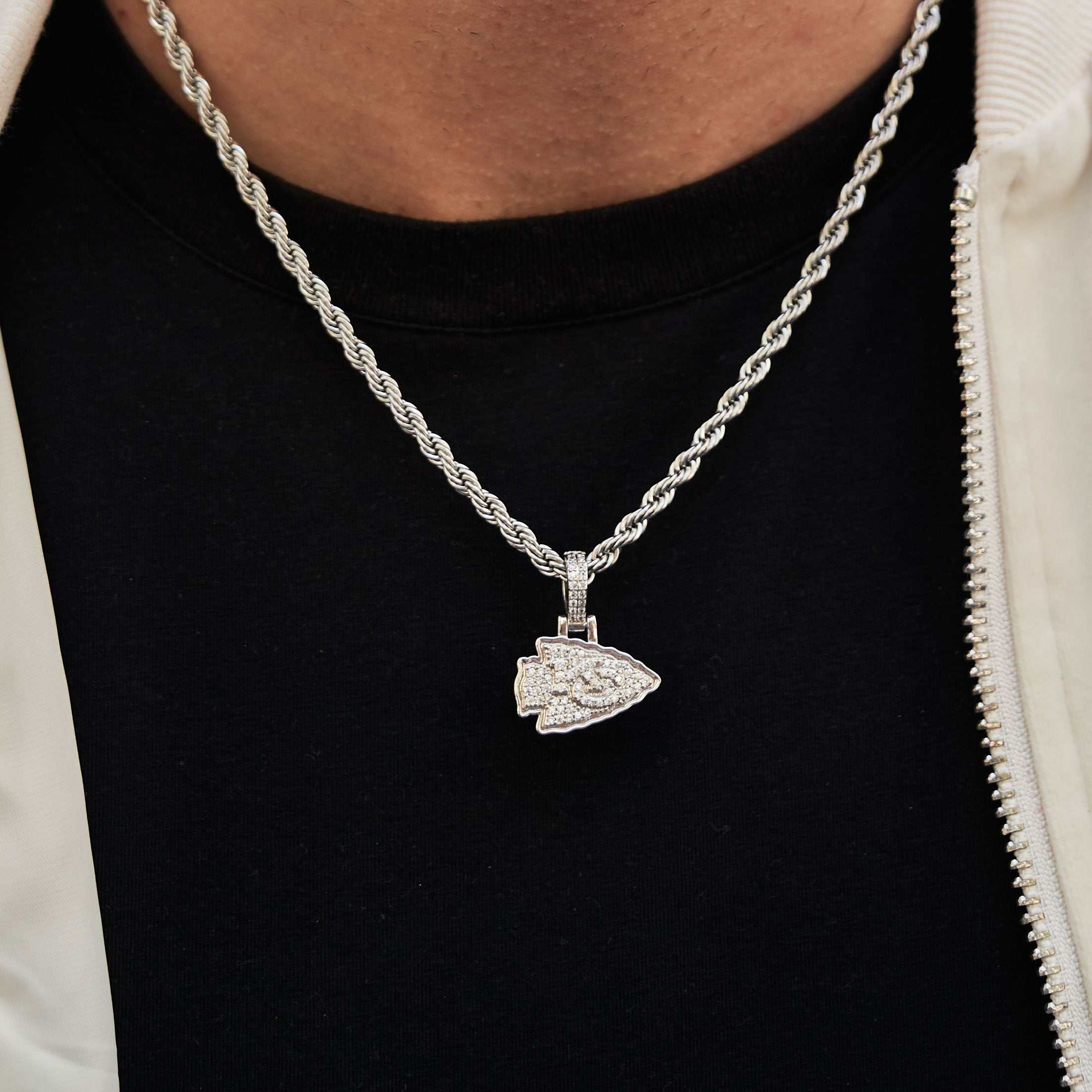 Kansas City Chiefs Official NFL Micro Logo Pendant - White Gold