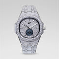 39MM Visionary Moissanite Fully Iced Case & Steel Band Watch - White Gold