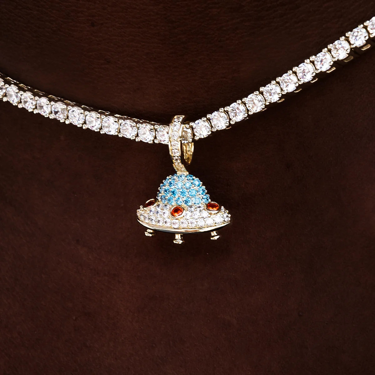 Micro Iced UFO Pendant in Yellow Gold