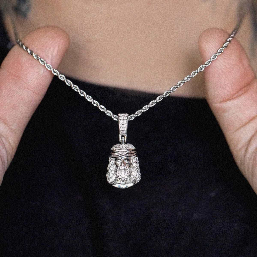 Solid White Gold Iced Jesus Pendant-VS Diamonds