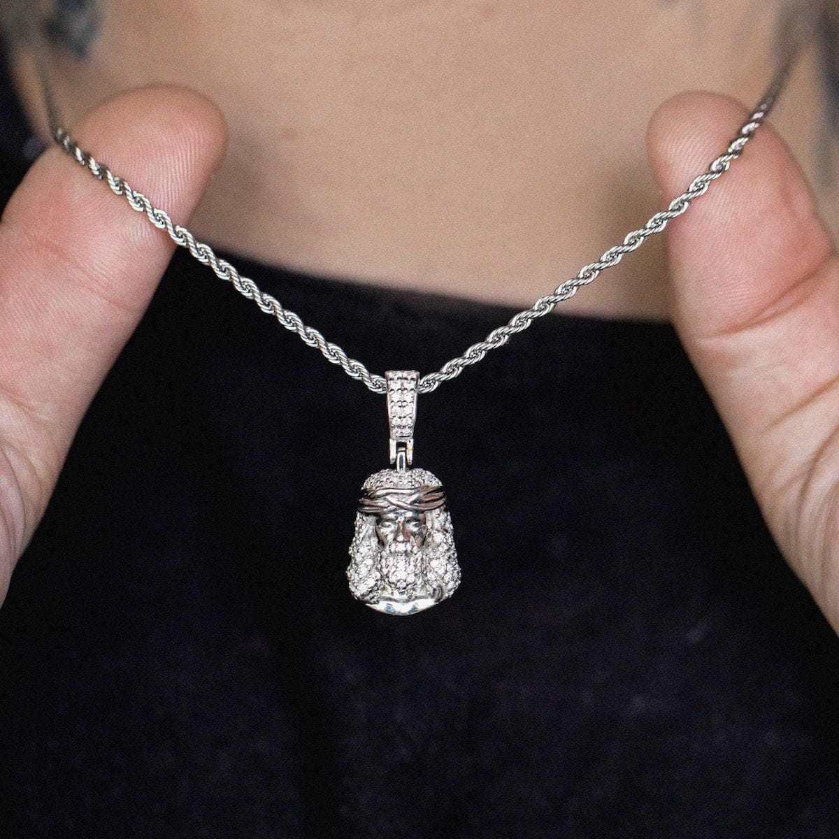 Solid White Gold Iced Jesus Pendant-VS Diamonds