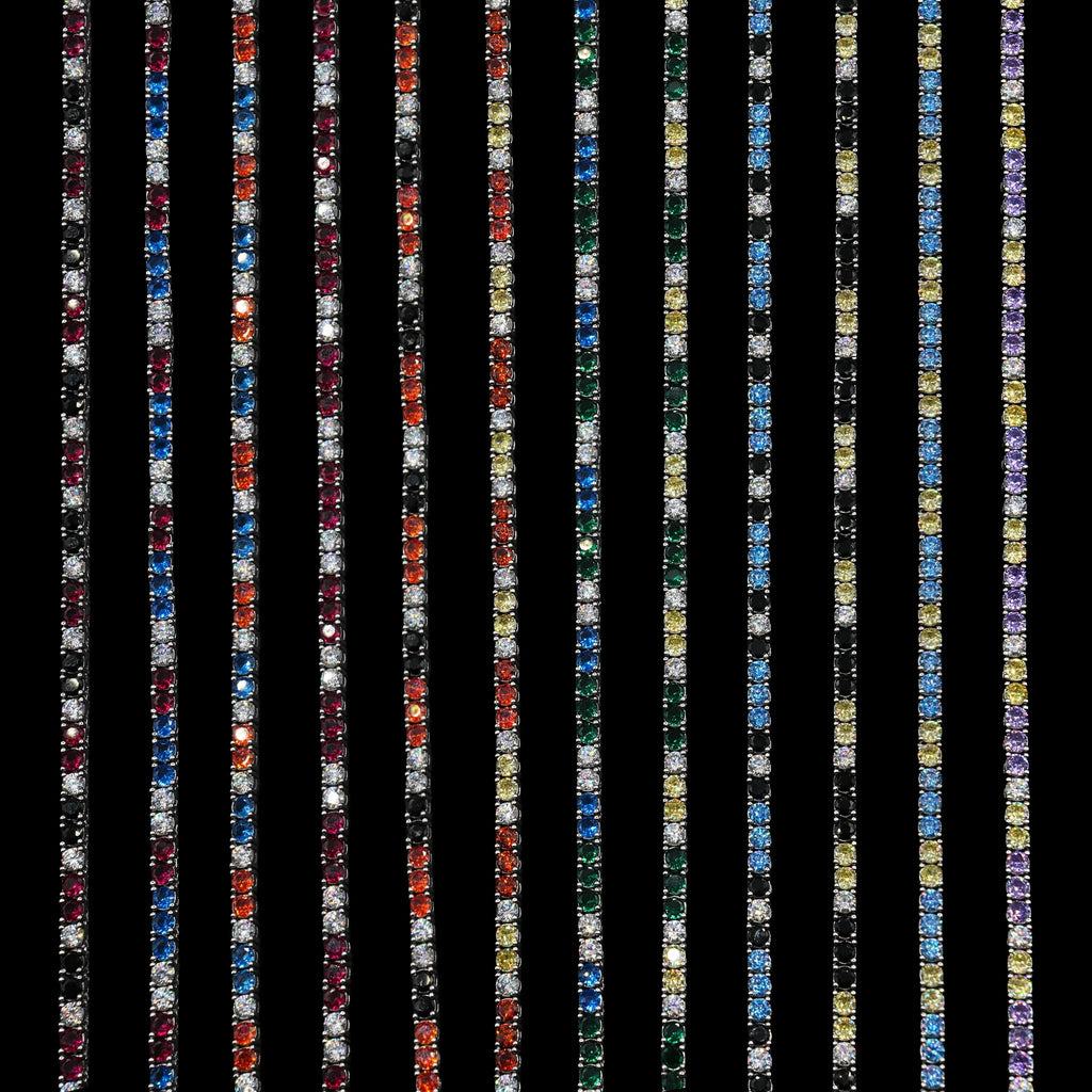 3MM Diamond Colored Tennis Chains in White Gold- All Colors