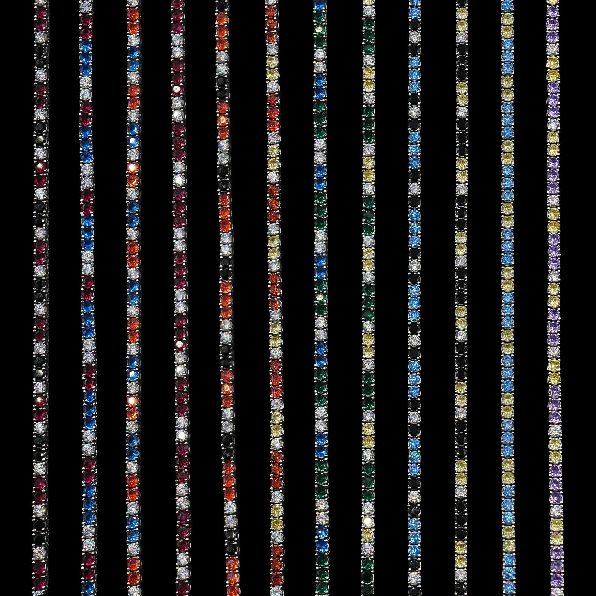 3MM Diamond Colored Tennis Chains in White Gold- All Colors
