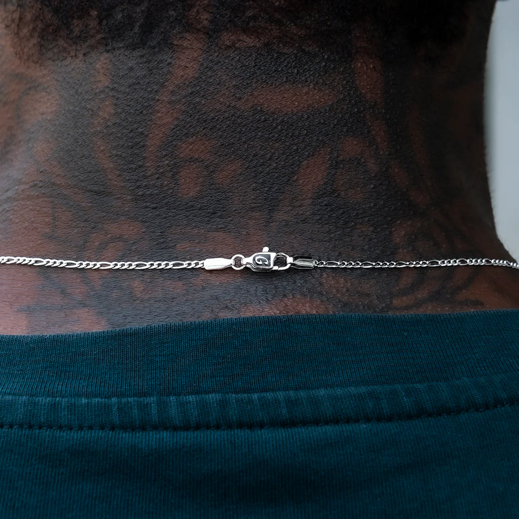 Figaro Chain + Bracelet Bundle in White Gold- 2mm