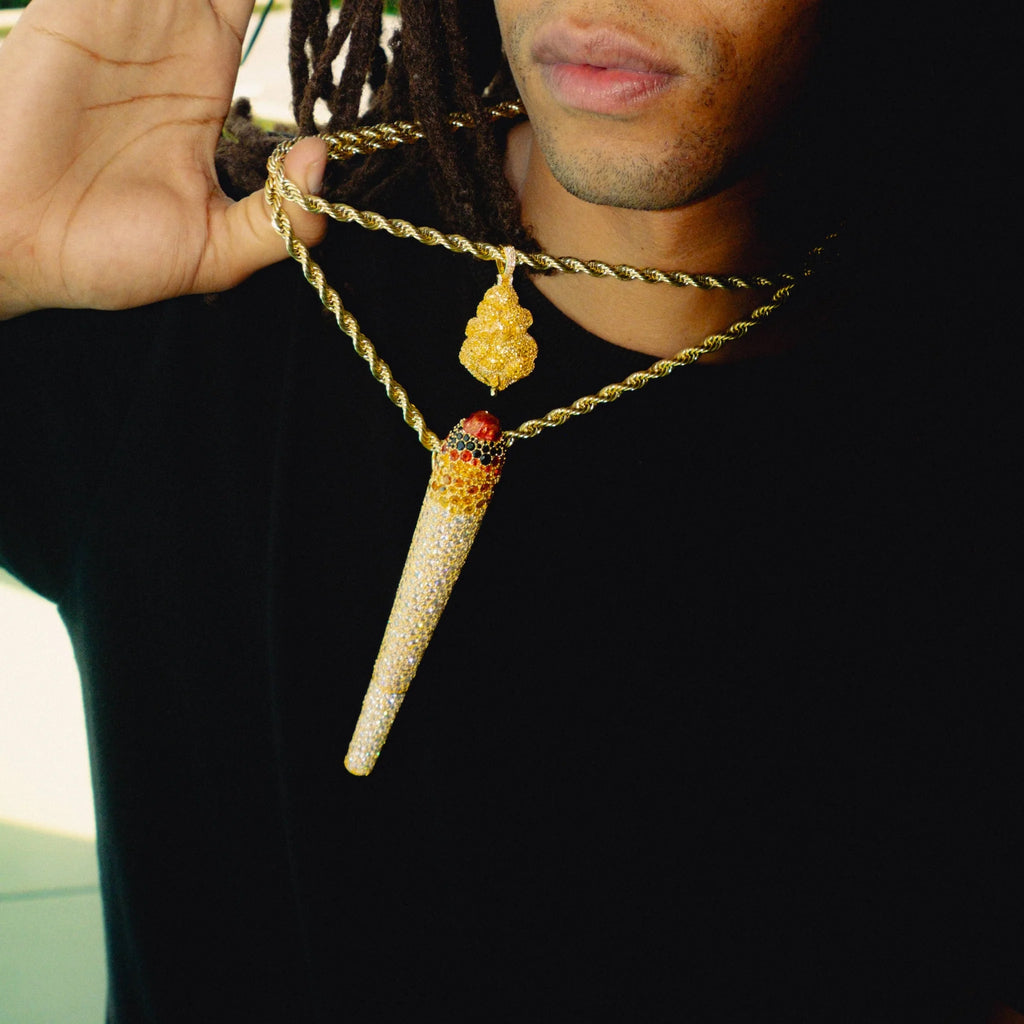 Golden Nugget Pendant + Joint Holder Pendant + It's Lit Lighter Case Clip On 420 Bundle in Yellow Gold