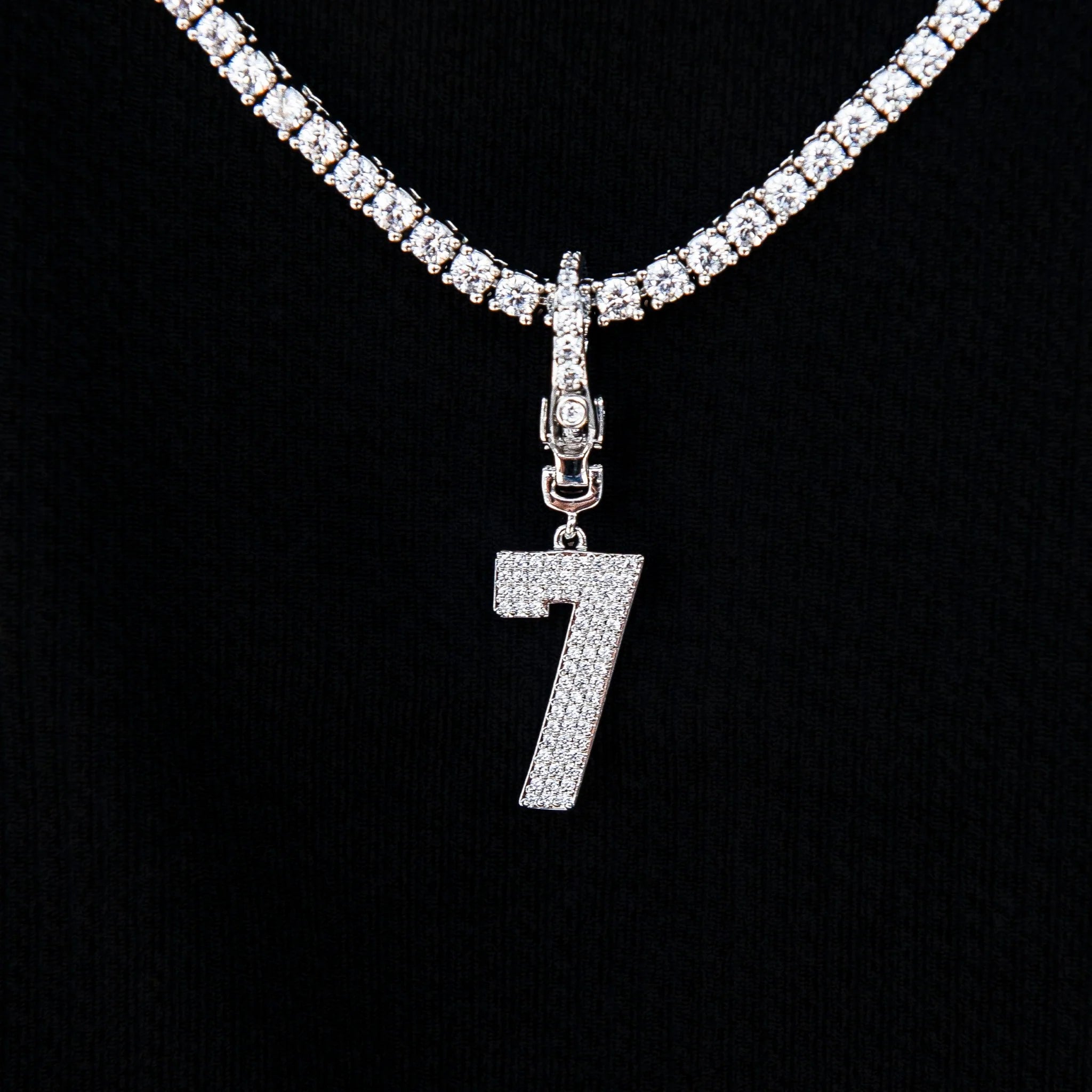 Micro Pave Number Clip On Pendants in White Gold