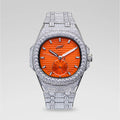 39MM Visionary Fully Iced Case & Orange Dial Watch - White Gold