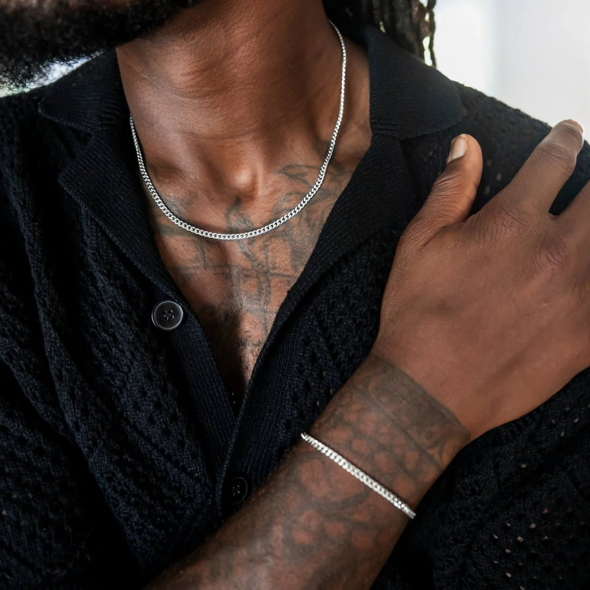 Micro Cuban Chain + Bracelet in White Gold- 3mm