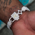 Lock & Key Diamond Prong Cuban Bracelet in White Gold- 12mm
