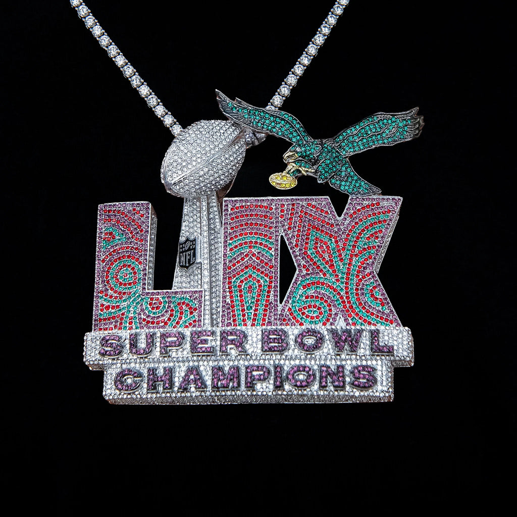 Official NFL Philadelphia Eagles Super Bowl LIX Champions Pendant, Large in White Gold
