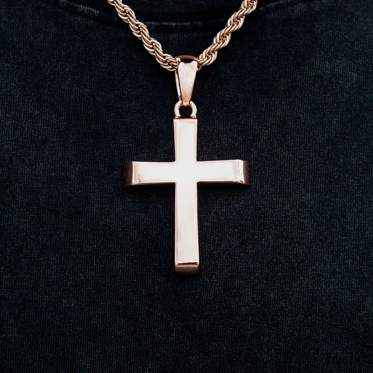 Large Simple Cross Pendant in Rose Gold