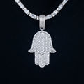 Large Iced Baguette Hamsa Pendant in White Gold