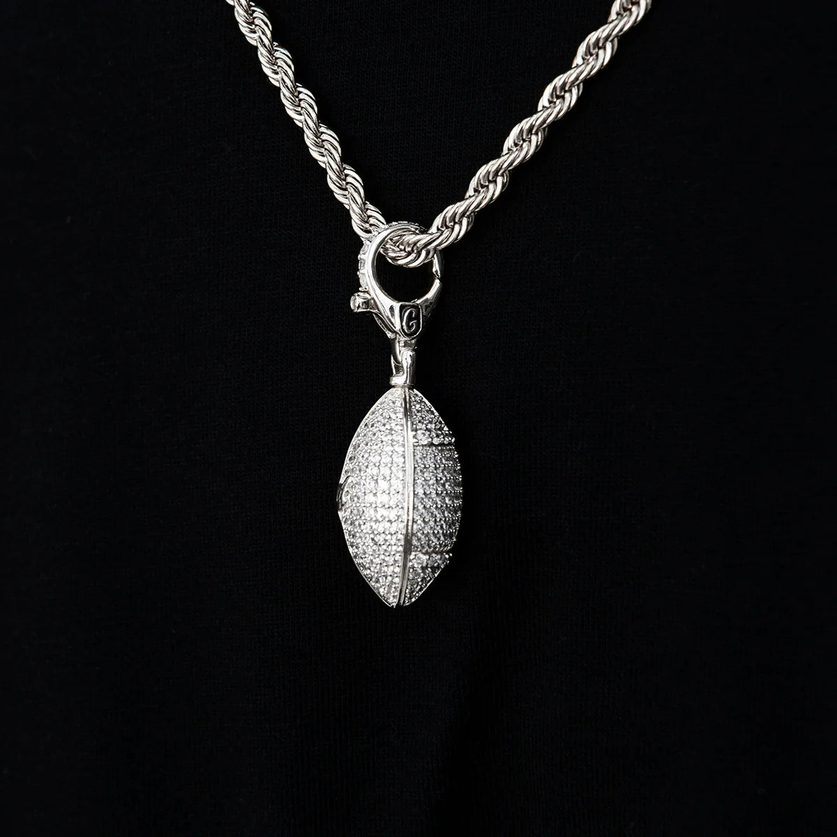 Football Clip On Pendant in White Gold