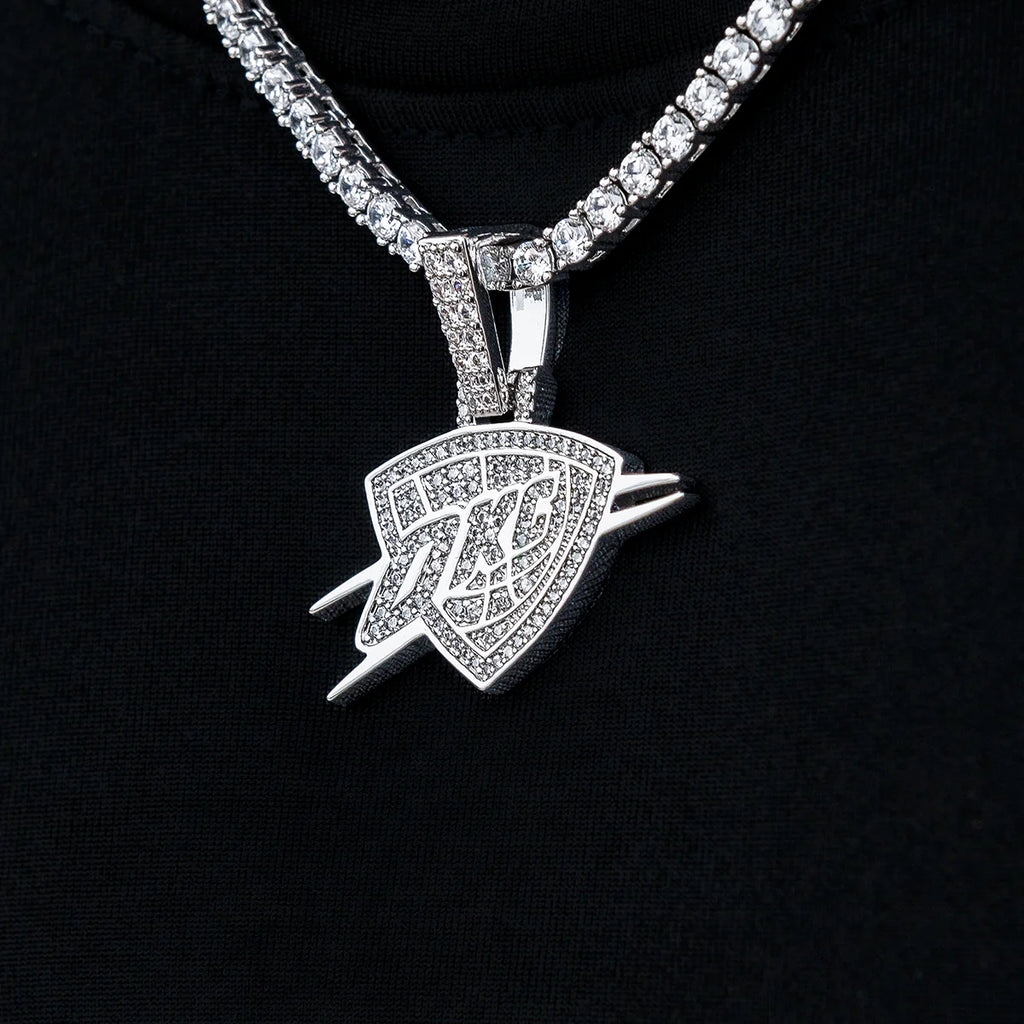 Oklahoma City Thunder OKC Official NBA Micro Logo Pendant in White Gold