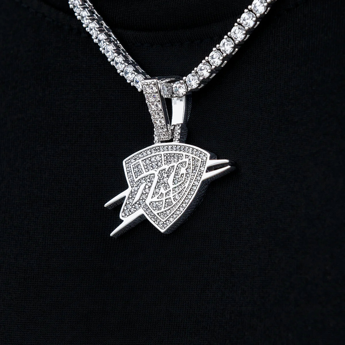 Oklahoma City Thunder OKC Official NBA Micro Logo Pendant in White Gold