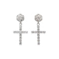 Men's Moissanite Diamond Studded Cross Earring in White Gold Vermeil