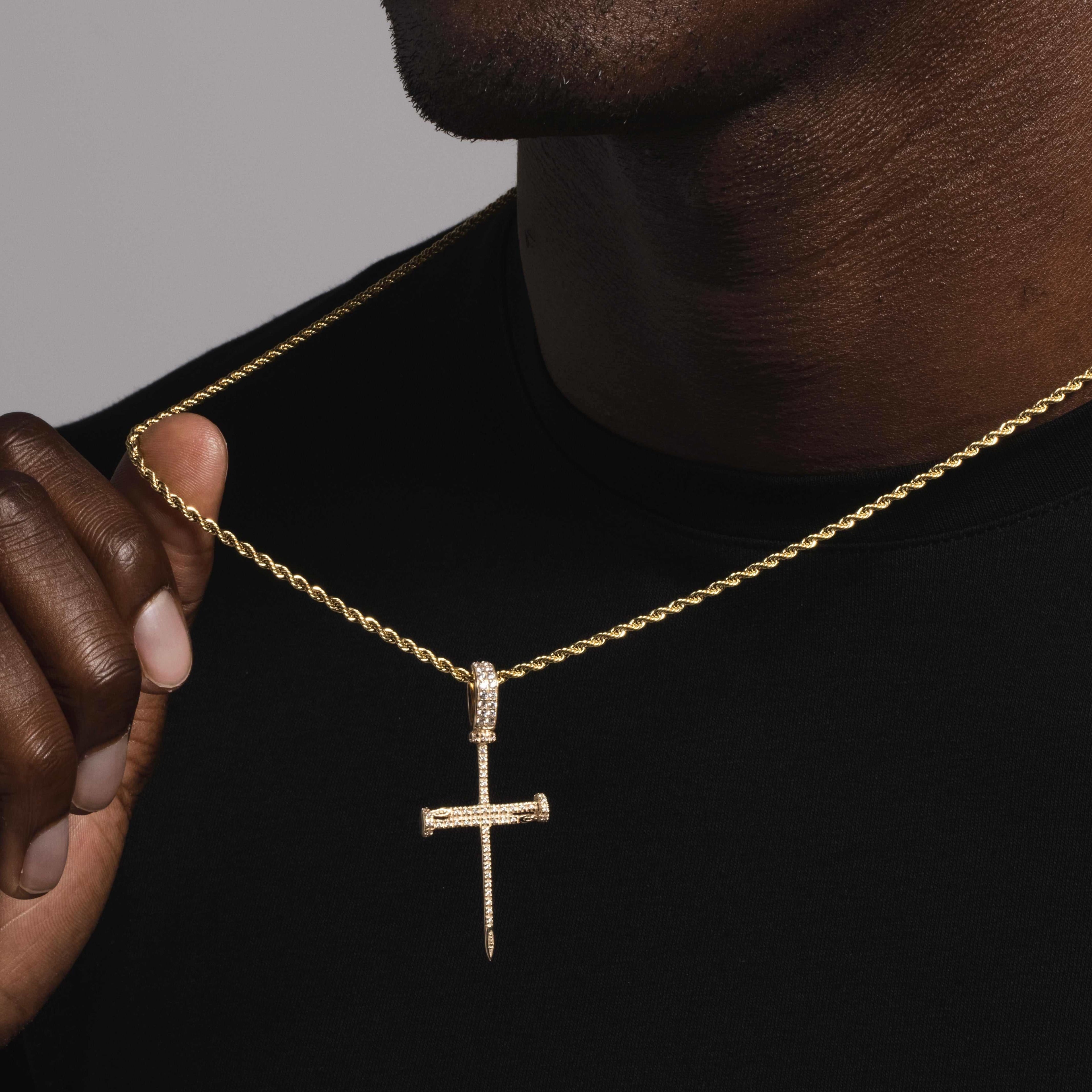 Solid Gold Nail Cross Pendant-Si Diamonds