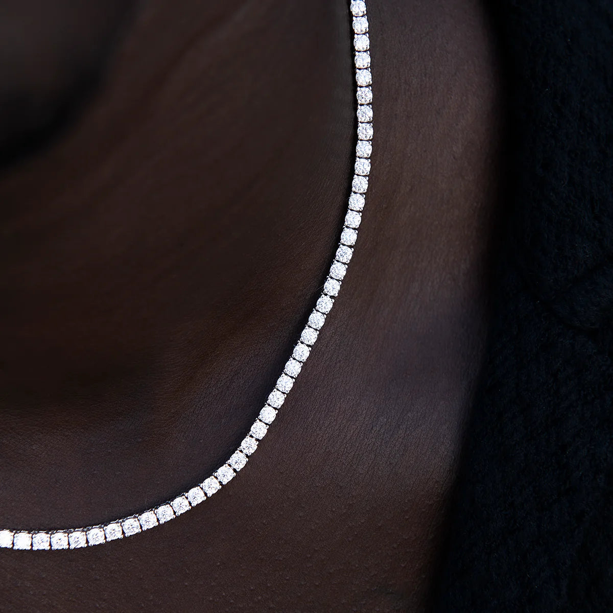 Men's Moissanite Diamond Tennis Chain in White Gold Vermeil- 3mm