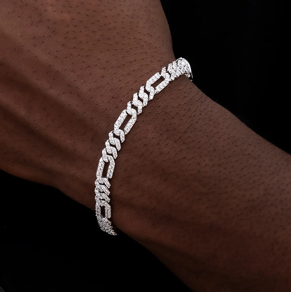 Diamond Figaro Chain + Bracelet Bundle in White Gold- 6mm