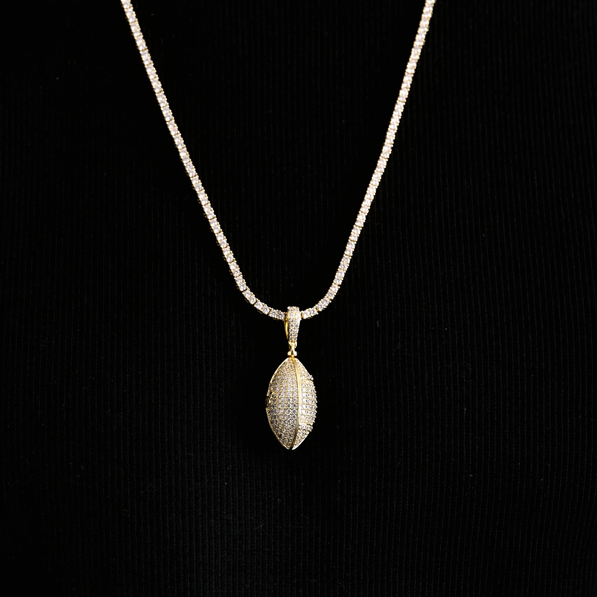 Iced Football Pendant in Yellow Gold