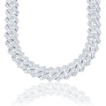 Men's Moissanite Diamond Prong Cuban Chain in White Gold Vermeil - 19mm