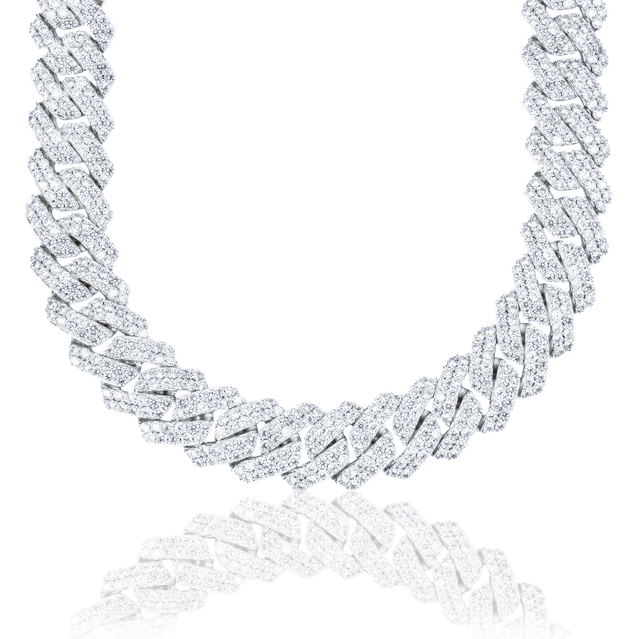 Men's Moissanite Diamond Prong Cuban Chain in White Gold Vermeil - 19mm