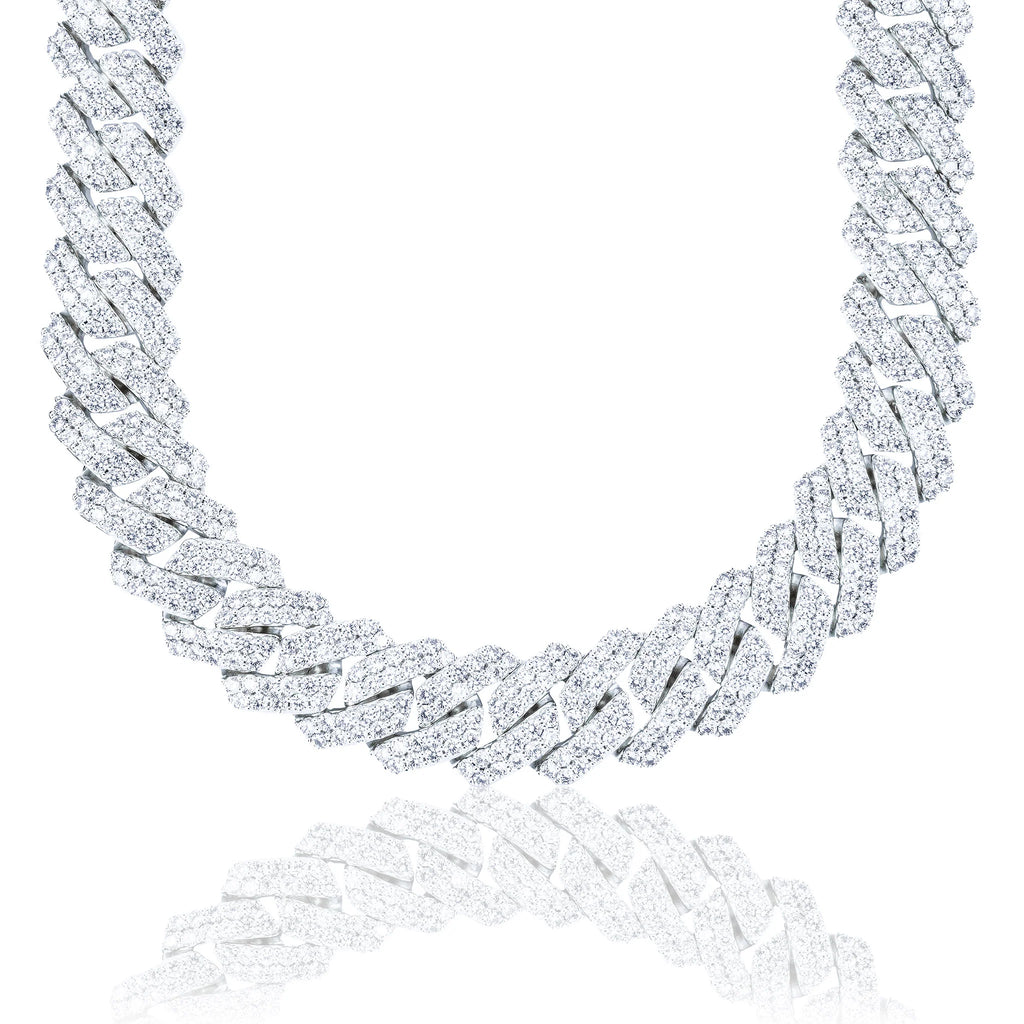 Men's Moissanite Diamond Prong Cuban Chain in White Gold Vermeil - 19mm