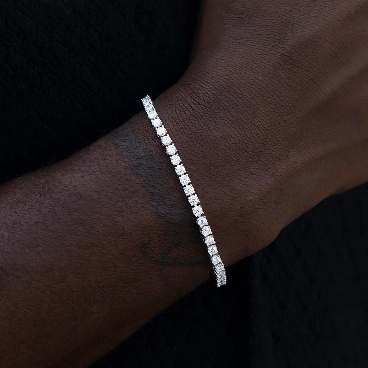 Men's Moissanite Diamond Tennis Bracelet in White Gold Vermeil- 3mm